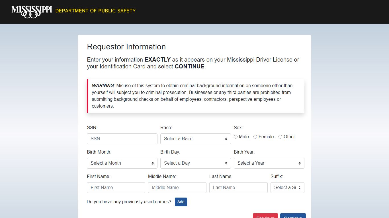 DPS - Name-Based Background Check - MS